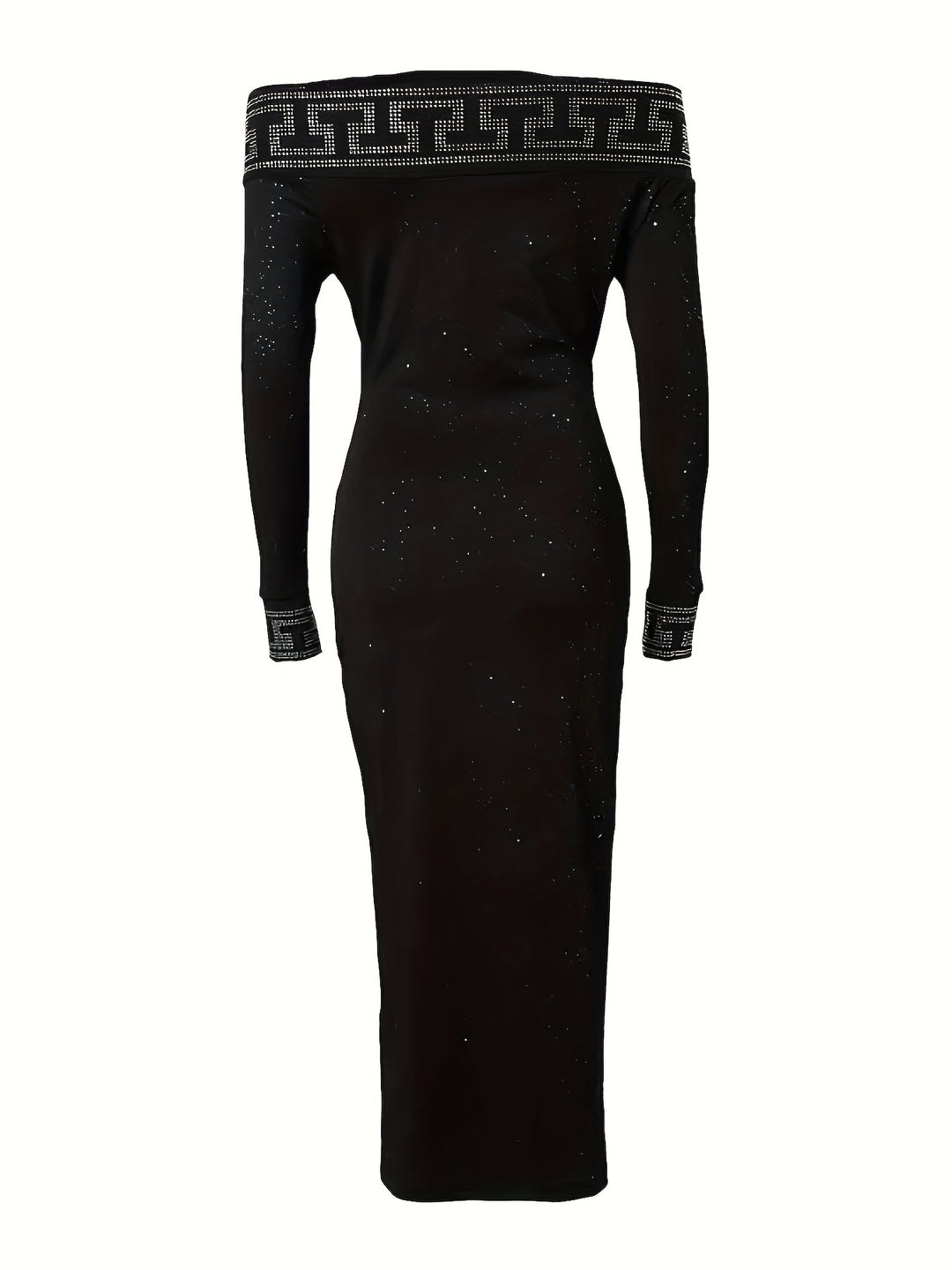 Elegant Plus Size Rhinestone Dress with Geometric Pattern, Perfect for Spring and Fall