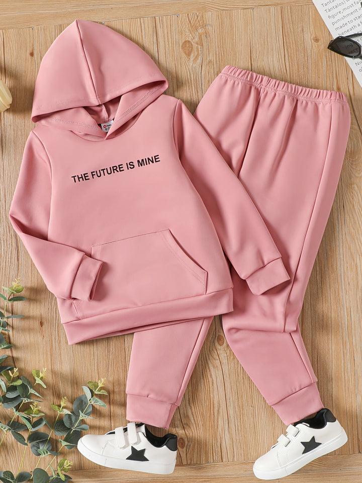 PatPat Conjunto De 2 Piezas, Sudadera Con Capucha De Manga Larga Con Estampado De THE FUTURE IS MINE Y Pantalones Deportivos Para Bebés Niñas