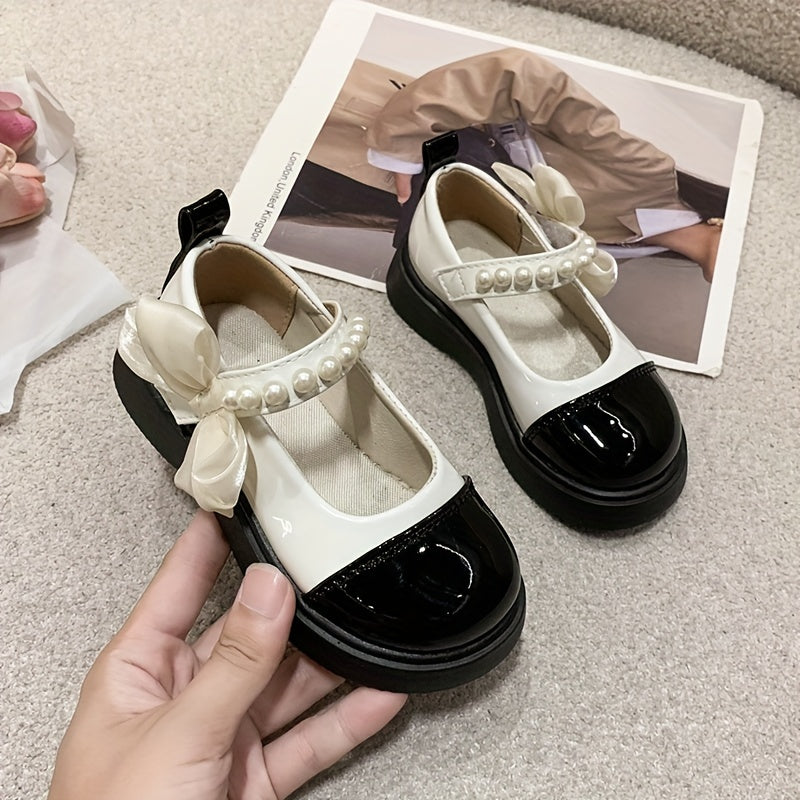 Trendy Elegant Bowknot Pearl Low Top Loafer Shoes For Girls, Lightweight Comfortable Non Slip Flat Shoes For Indoor Outdoor Party, All Seasons