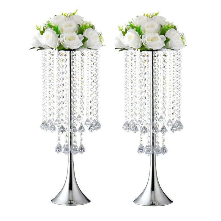 2pcs, Luxurious Crystal Flower Stand Wedding Centerpieces, Tall Metal Flower Arrangement Stand, Tabletop Flower Vase For Wedding Party Dinner Event Hotel/Home Decor (22.83"/58cm H)