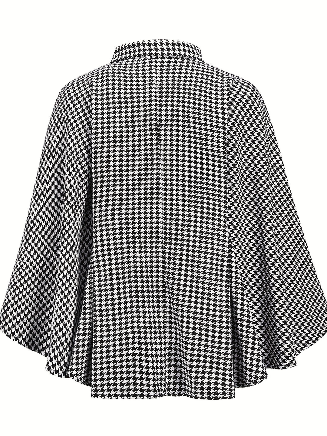 Houndstooth Print Cape Top, Casual Tie Front Loose Outerwear, Women's Clothing