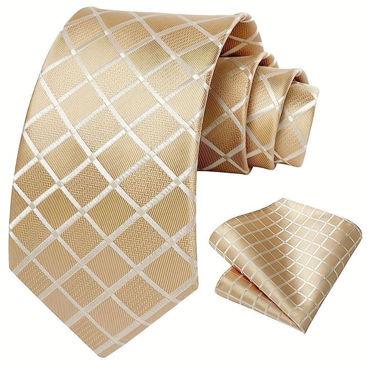 Men's Plaid Tie And Square Towel Set, Suitable For Daily Date Party Holiday Use