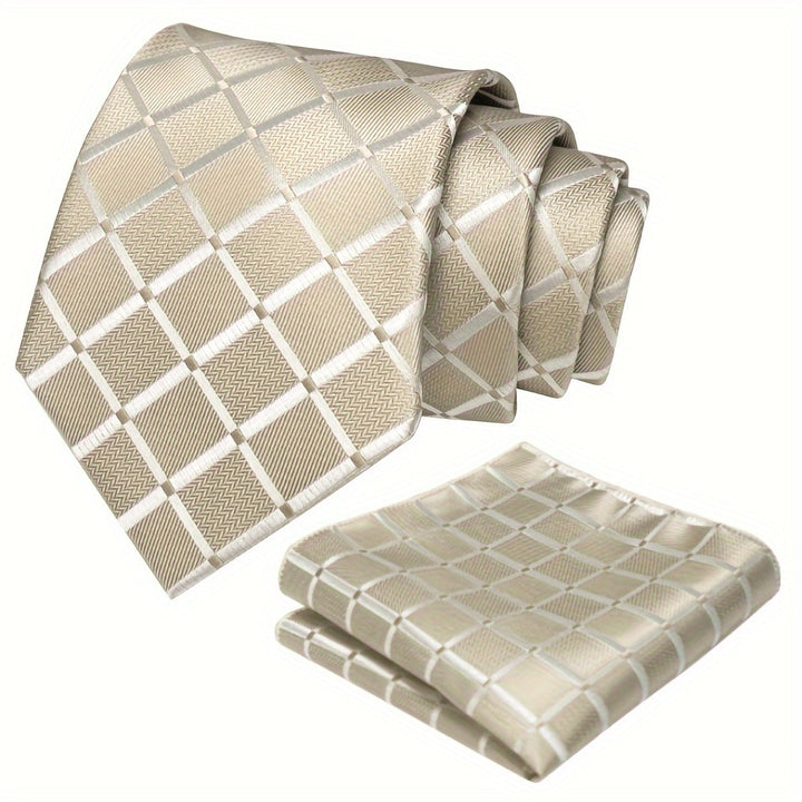 Men's Plaid Tie And Square Towel Set, Suitable For Daily Date Party Holiday Use