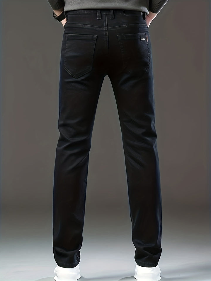Slim Fit Straight Leg Jeans, Men's Casual Stretch Trousers For Business