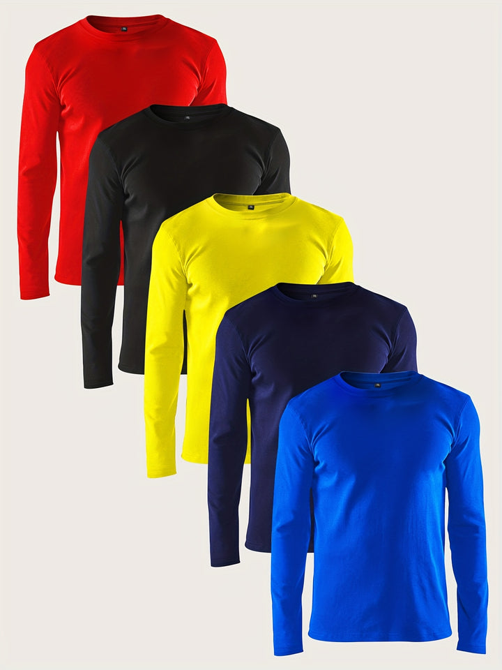 Men's 5Pcs Sports Casual Tees Breathable Quick Dry Long Sleeve Tees Running Riding Tops For Males, Men's Clothing, Plus Size