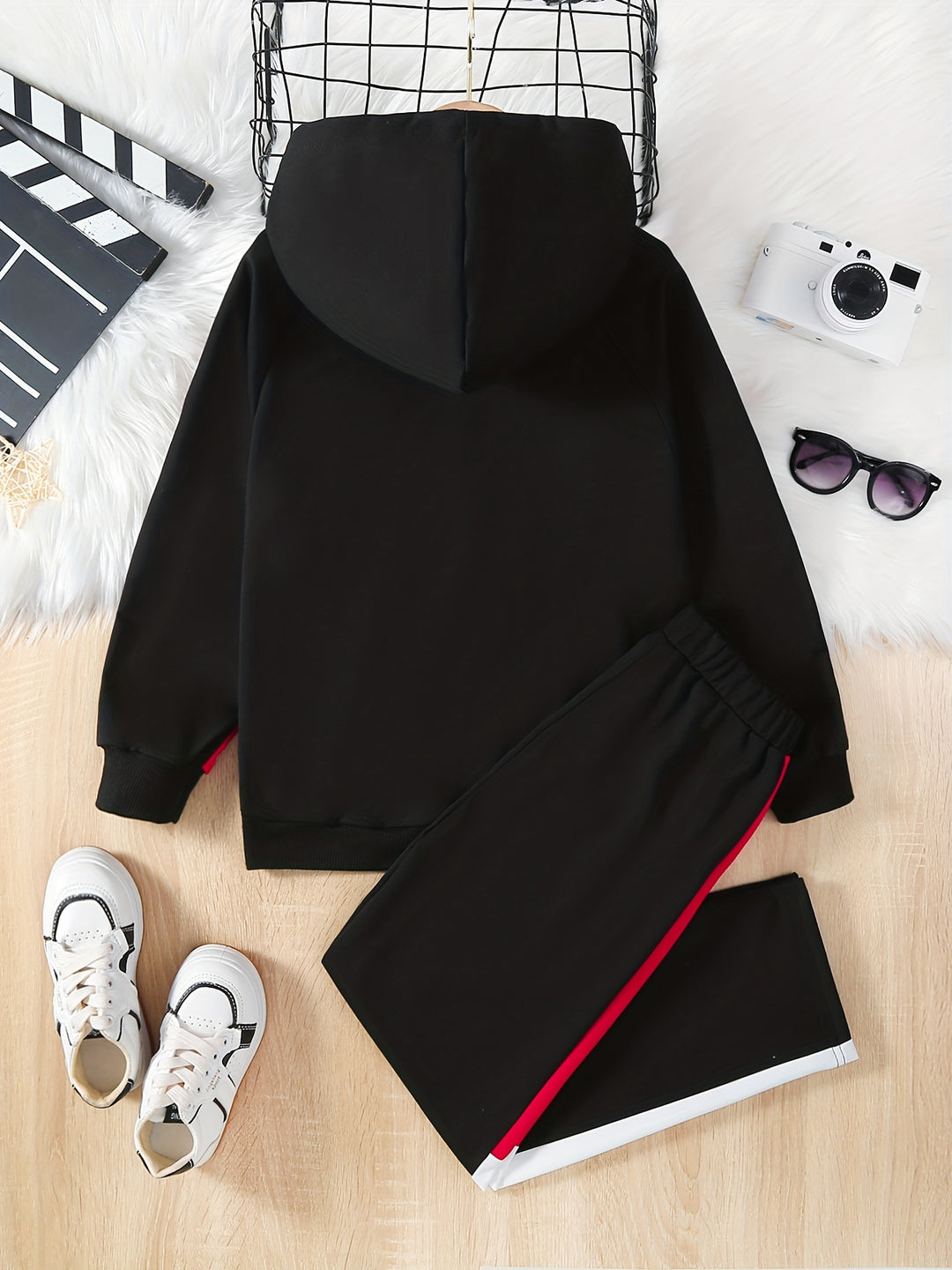 Girls 2pcs Trendy Color Block Hoodies & Splicing Jogger Pants Set, Comfy Set Girls' Sets For Gift, Sports