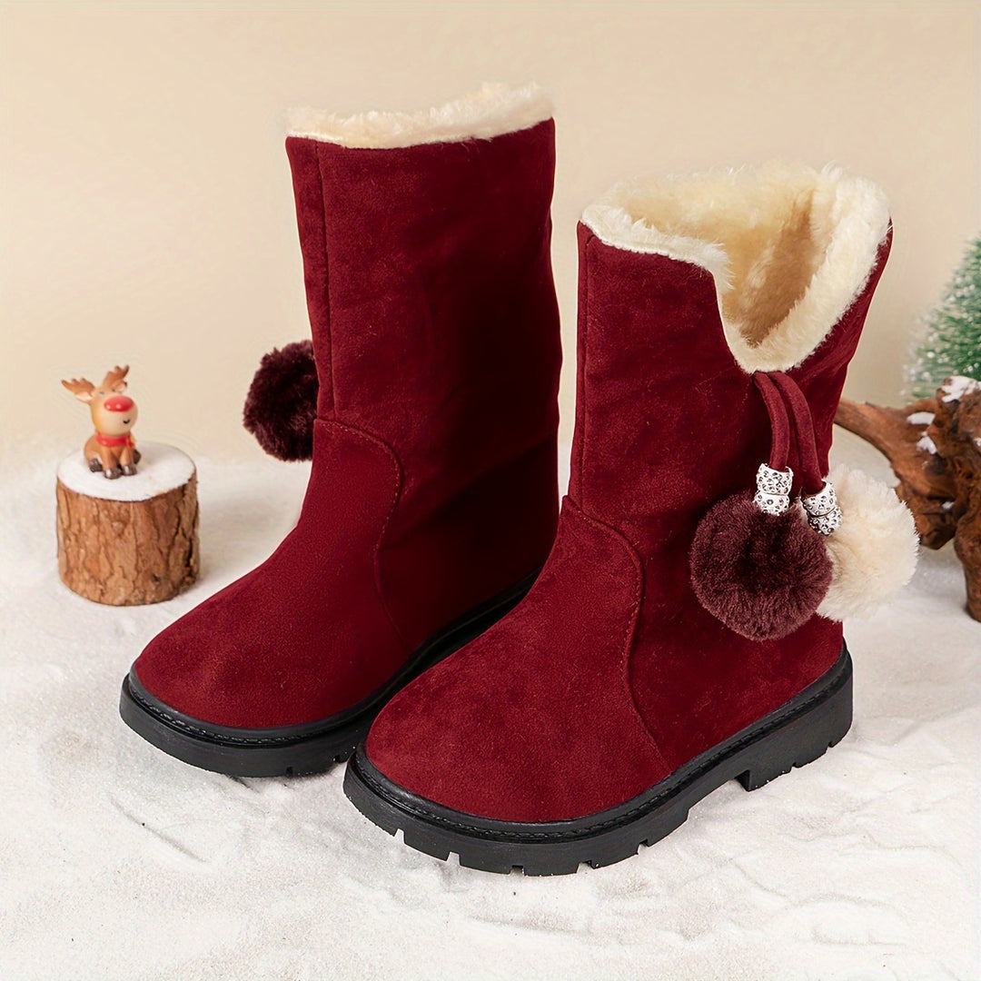 Trendy Cute Plus Fleece Boots For Girls Kids, Comfortable Non Slip Boots For Indoor Outdoor Travel, Autumn And Winter