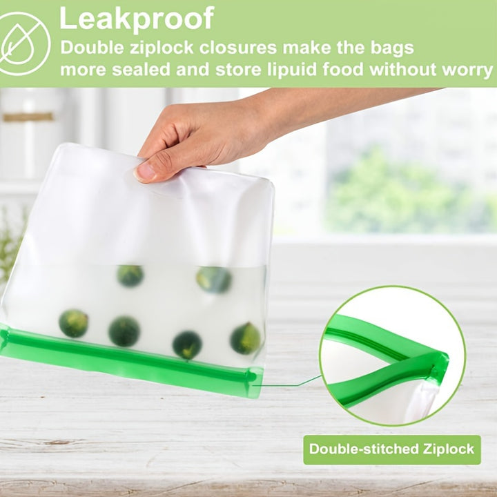 Reusable Silicone Food Storage Bag, Leak Proof And Reusable Freezer Bag, Travel/home Storage Bag -1 Reusable Gallon Bag/1 Reusable Sandwich Bag/1 Reusable Snack Bag (excluding Bisphenol A)