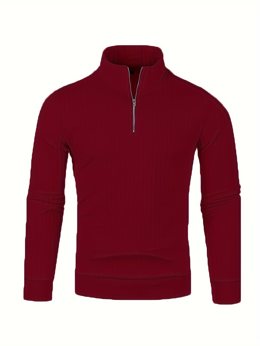 Ribbed Knitted Half Zipper Sweater, Men's Casual Warm Slightly Stretch Stand Collar Pullover Sweater For Men Fall Winter