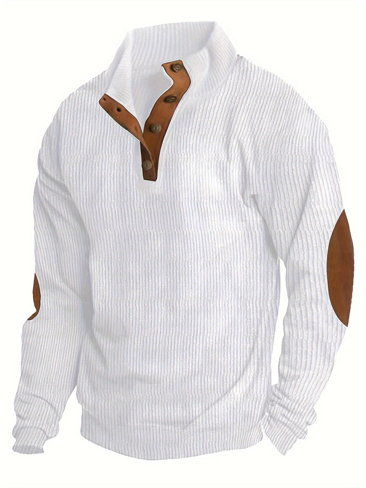 Men's Retro Stand Collar Ribbed Sweatshirt For Men Solid Sweatshirts For Spring Fall Long Sleeve Tops