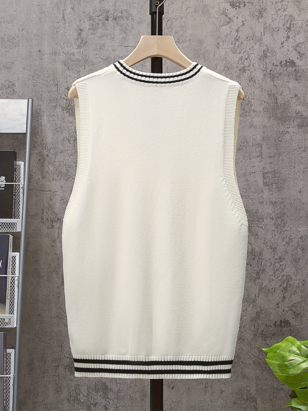 Casual Sleeveless V-Neck Sweaters, Men's Vertical Stripe Knit Vest