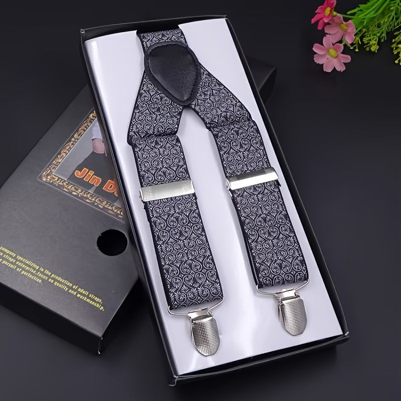 Men's Plaid Three-clip Suspenders, Trousers Elastic Suspenders, For Boyfriend And Husband Gifts