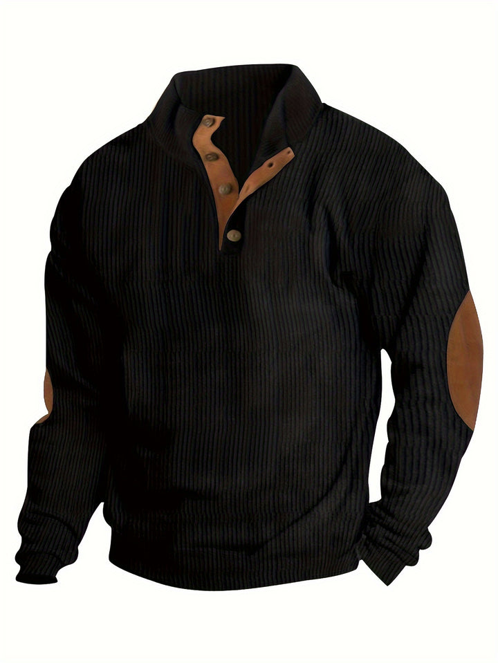 Men's Retro Stand Collar Ribbed Sweatshirt For Men Solid Sweatshirts For Spring Fall Long Sleeve Tops