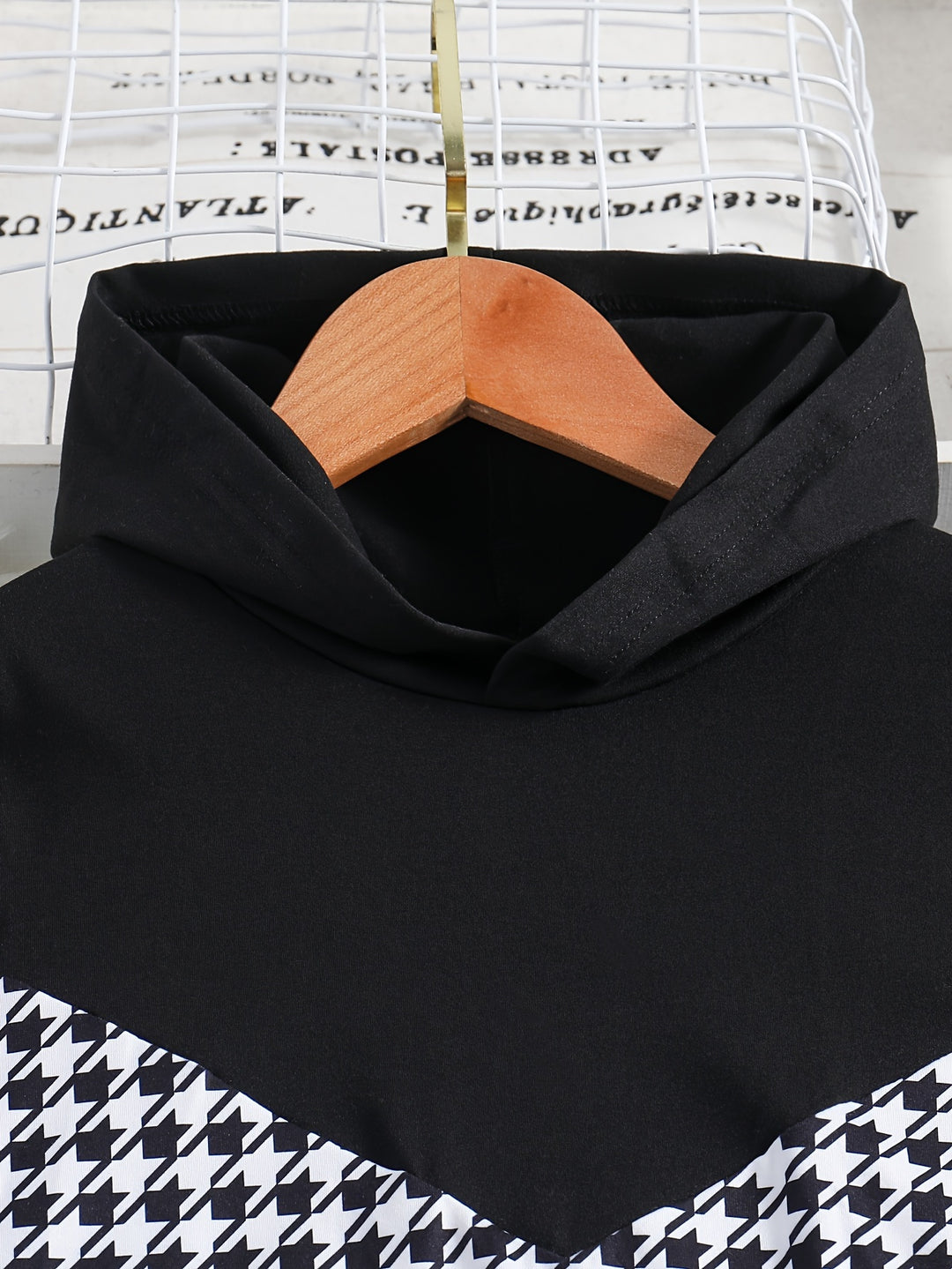 Splicing Houndstooth Pattern Sets 2pcs Girls Hoodies + Jogger Pants Set Spring Fall Gift Sports