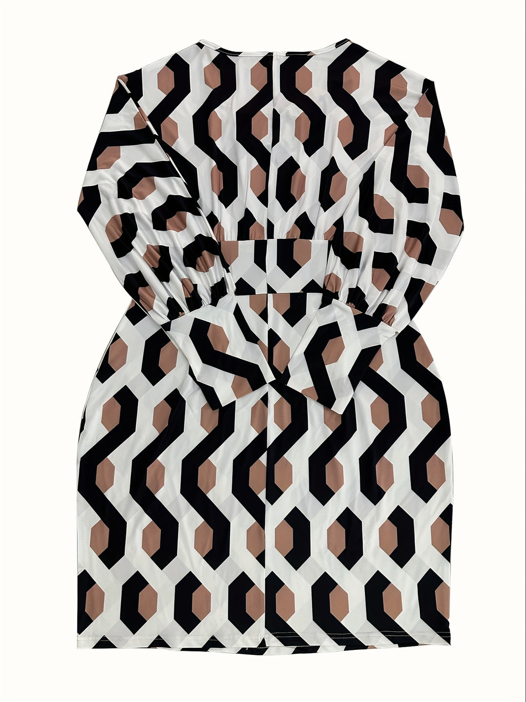 Stylish Plus Size Dress for Women: Colorblock Puff Sleeve Lace Up V Neck Bodycon Dress