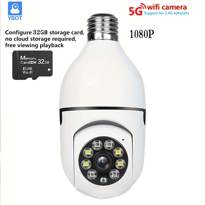 Secure Your Home With 5G Dual-Band WiFi 1080p HD E27 Bulb Camera With Automatic Tracking, Full-Color Night Vision & Two-Way Audio!