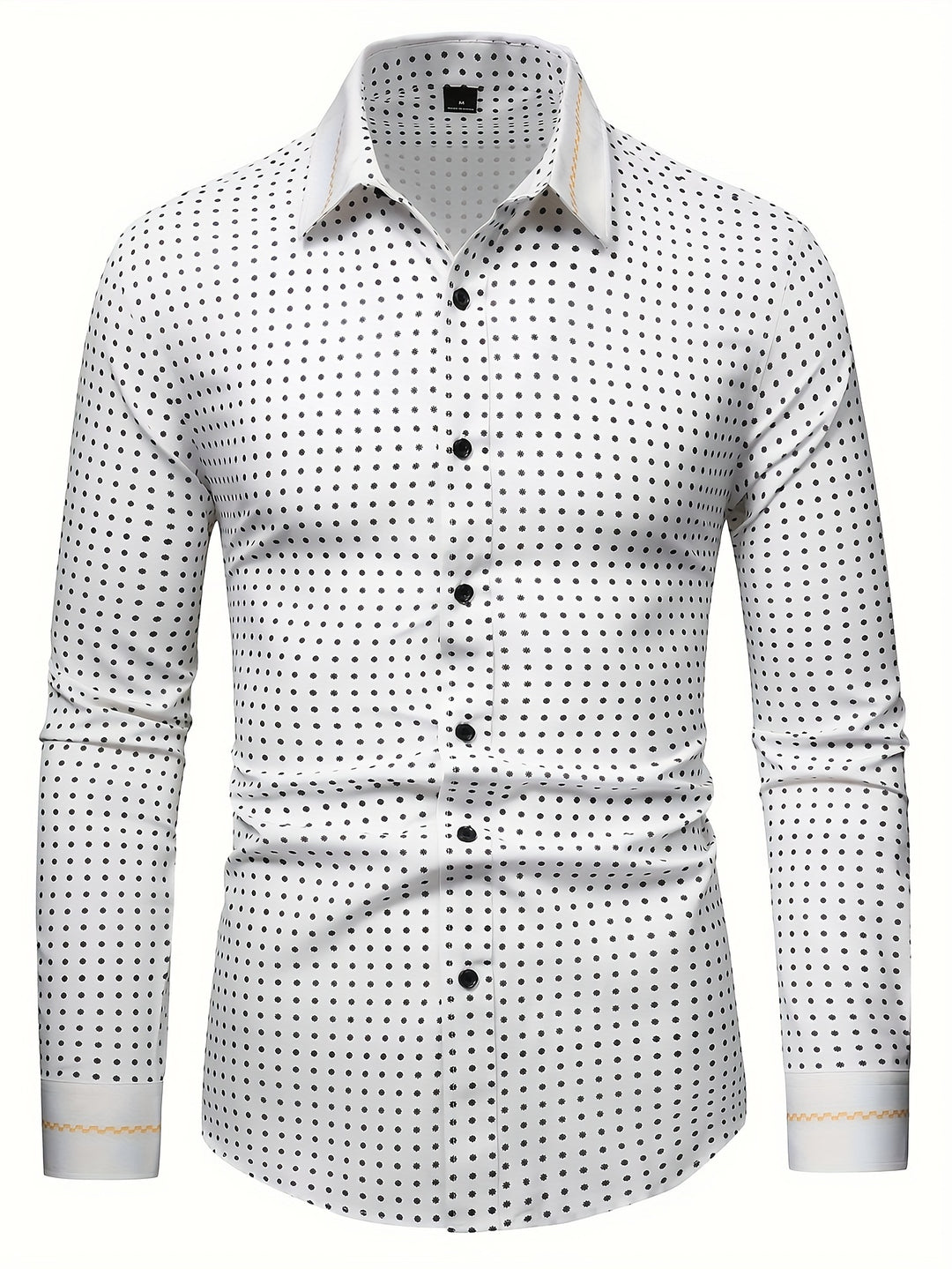 Simple Polka Dots Print Men's Casual Charming Long Sleeve Lapel Shirt For Spring Fall, Gift For Men