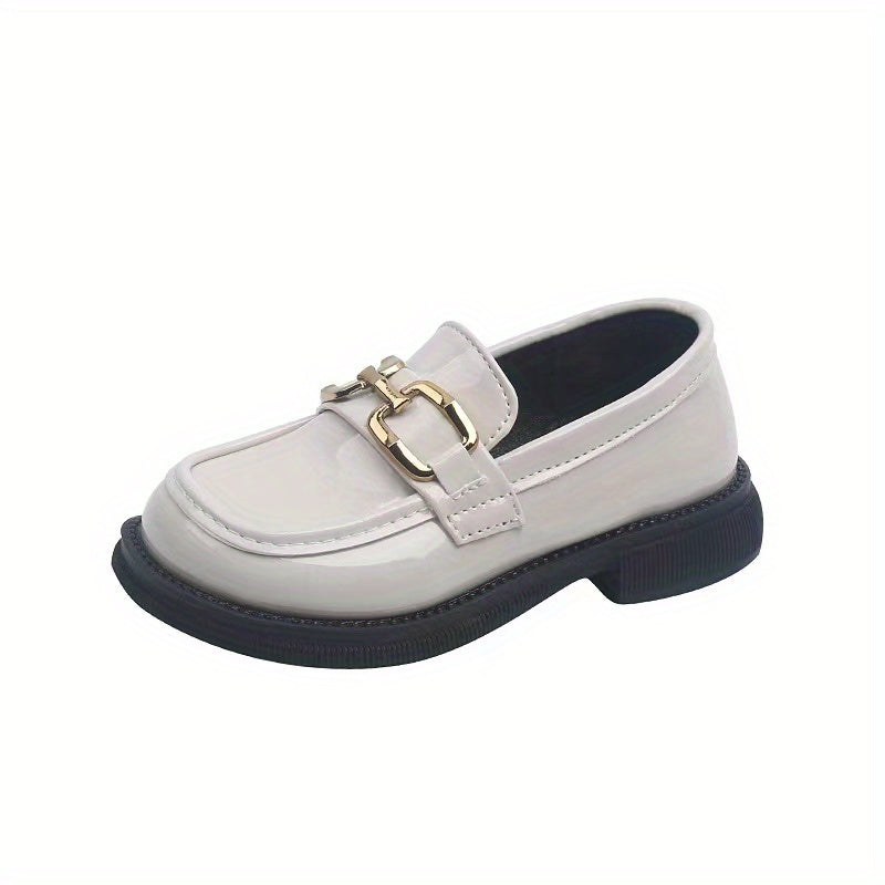 Girls Trendy Buckle Strap Slip On Loafers, Kids Casual Dress Up Walking Shoes