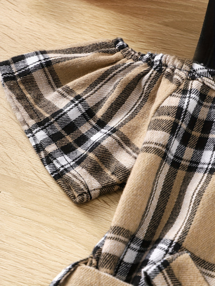 Girls' Asymmetric Plaid Stitching Short Sleeve Casual Dress For Party Holiday Outfit (Dress Length Measured Excluded The Asymmetrical Part)