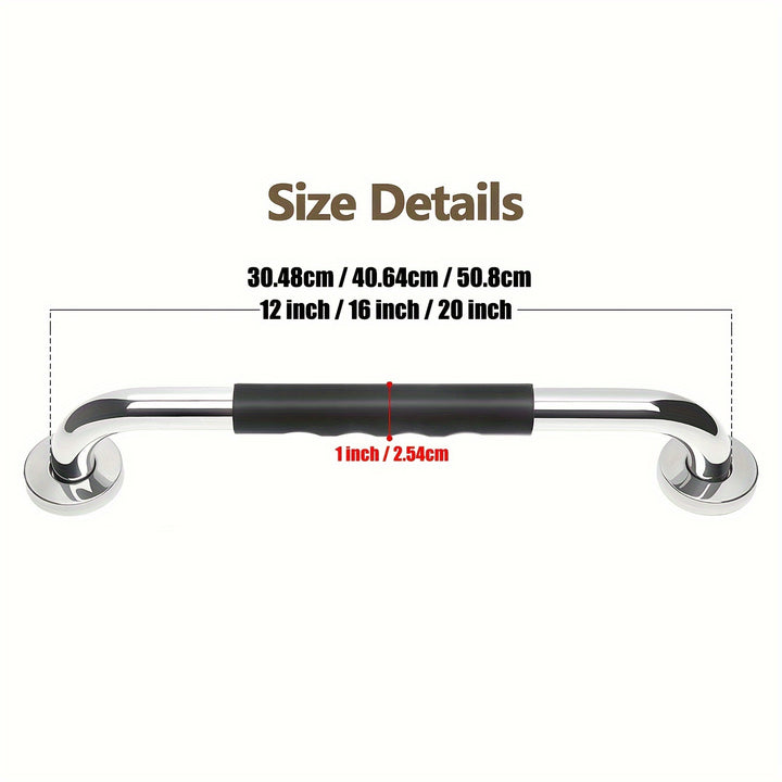 1Set Shower Grab Bar, Home Bathroom Grab Bar, SUS 304 Stainless Steel, Shower Handle, Bath Handle, Grab Bars Senior For Bathroom, Safety Bathroom Assist Handle, Bathroom Handicap Safety Grab Bar, For Bathtubs & Showers, 12/16/20 Inches