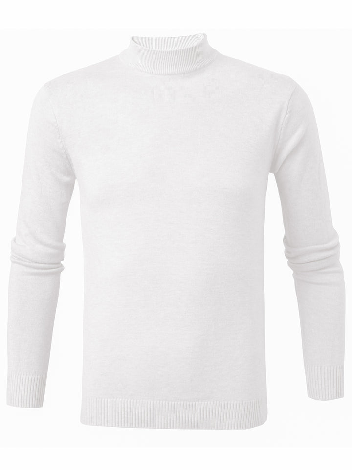 Mock Neck Knitted Slim Solid Sweater, Men's Casual Warm Solid High Stretch Pullover Sweater For Fall Winter