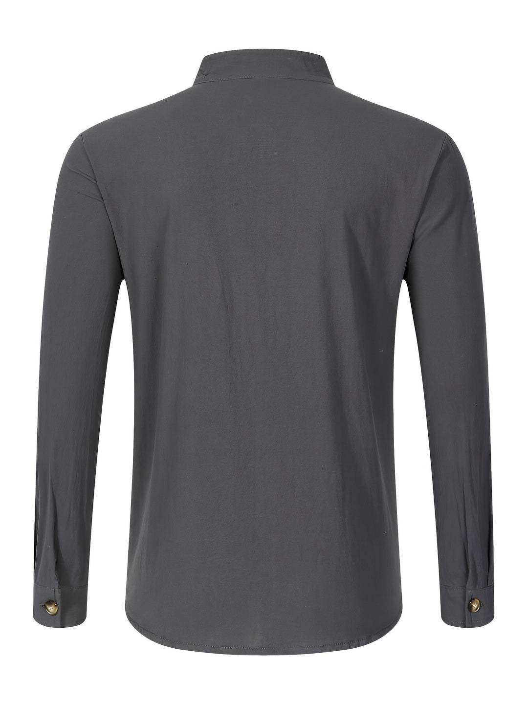 Men's Stylish Solid Shirt, Casual Breathable V Neck Button Up Long Sleeve Comfy Shirt For City Walk Street Hanging Outdoor Activities