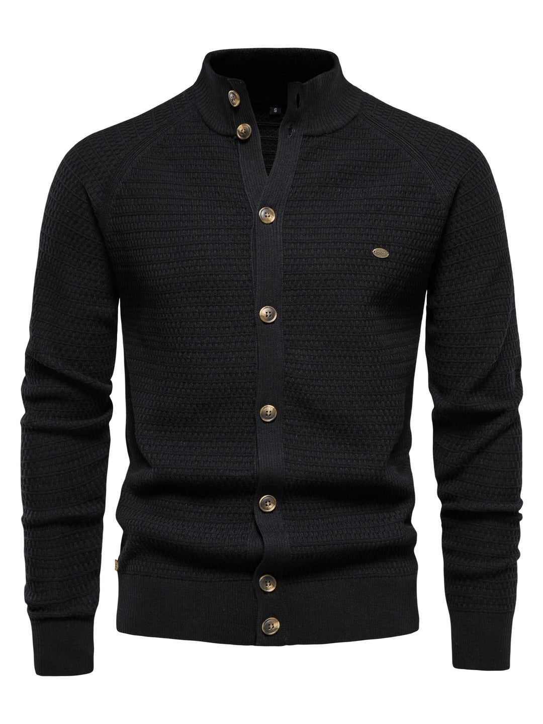 Men's Classic Design Knitted Cardigan Cotton Blend Button Mock Neck Sweater