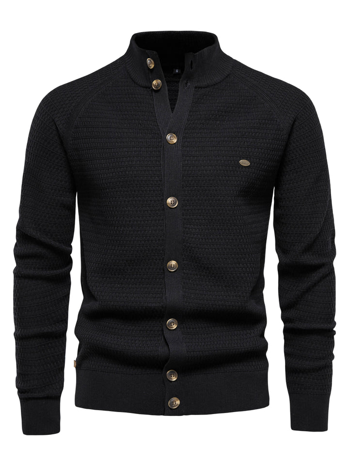 Men's Classic Design Knitted Cardigan Cotton Blend Button Mock Neck Sweater