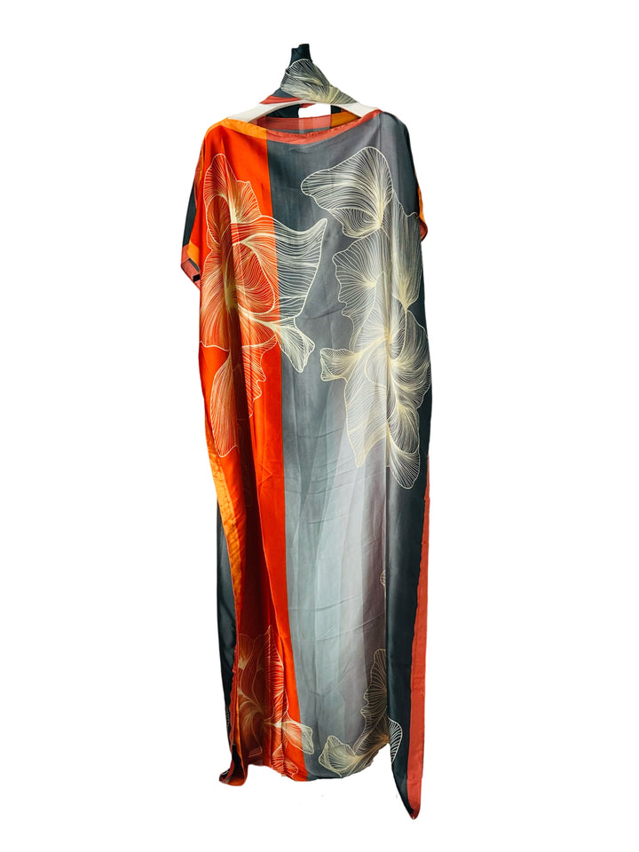 Plus Size Modest Kaftan Dress, Women's Plus Colorblock Floral Print Batwing Sleeve Round Neck Maxi Dress