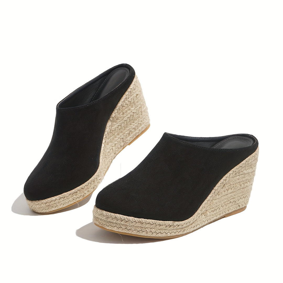 Women's Espadrille Wedge Sandals, Comfy Closed Toe Backless Slip On Heels, Casual Summer Backless Sandals