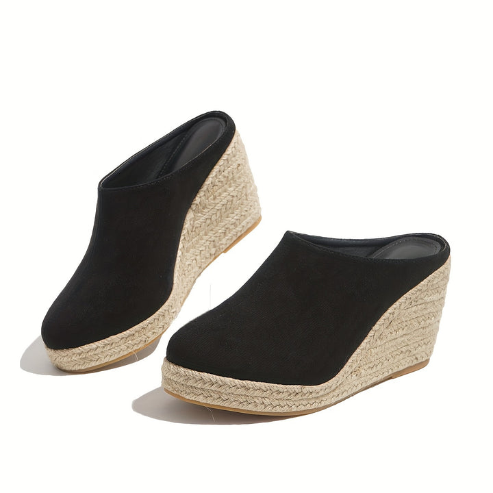 Women's Espadrille Wedge Sandals, Comfy Closed Toe Backless Slip On Heels, Casual Summer Backless Sandals