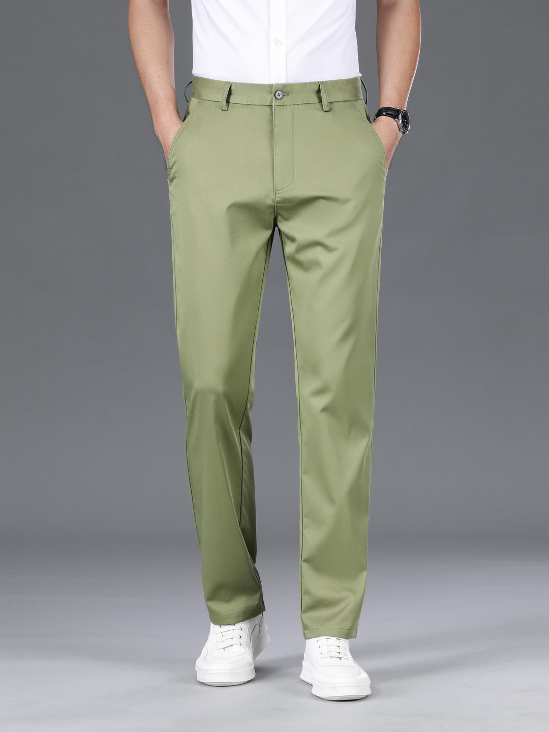 Classic Design Dress Pants, Men's Formal Solid Color Slightly Stretch Dress Pants For Spring Summer Business
