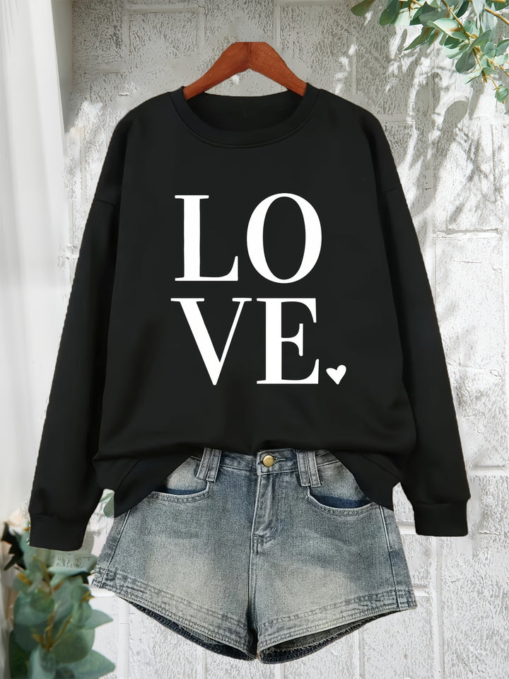Plus Size LOVE Print Sweatshirt, Casual Long Sleeve Crew Neck Sweatshirt, Women's Plus Size Clothing