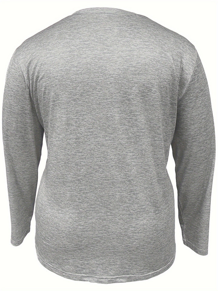 Plus Size Casual T-shirt, Women's Plus Heart Print Long Sleeve Round Neck Medium Stretch T-shirt