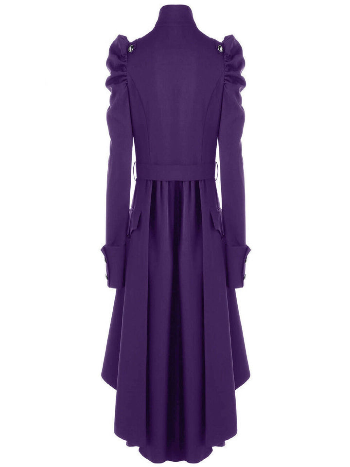 Solid Double Breasted Pea Coat, Belted Buckle Spring Mid-Long Lapel Outerwear, Women's Clothing