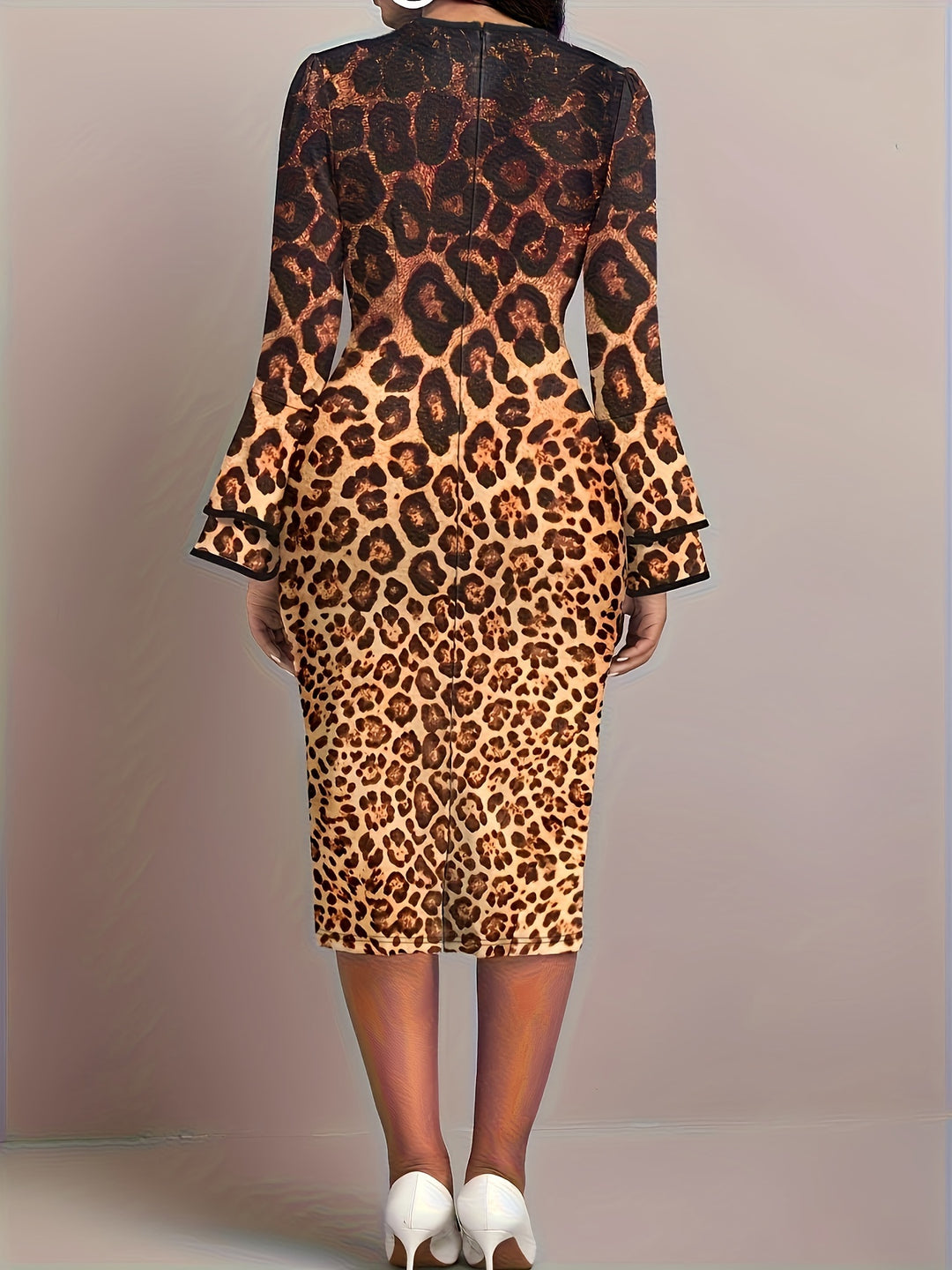 Elegant Plus Size Leopard Print Dress for Women - Perfect for Fall and Winter