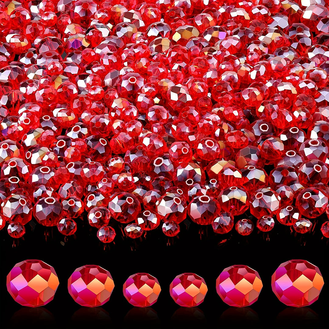 600pcs/pack Crystal Faceted Rondelle Beads Gemstone Glass Beads Loose Beads For DIY Jewelry Making 8 Mm, 6 Mm, 4 Mm