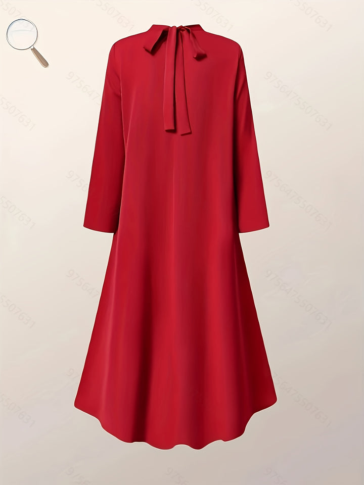 Solid Mock Neck Dress, Elegant Long Sleeve Irregular Hem Dress, Women's Clothing