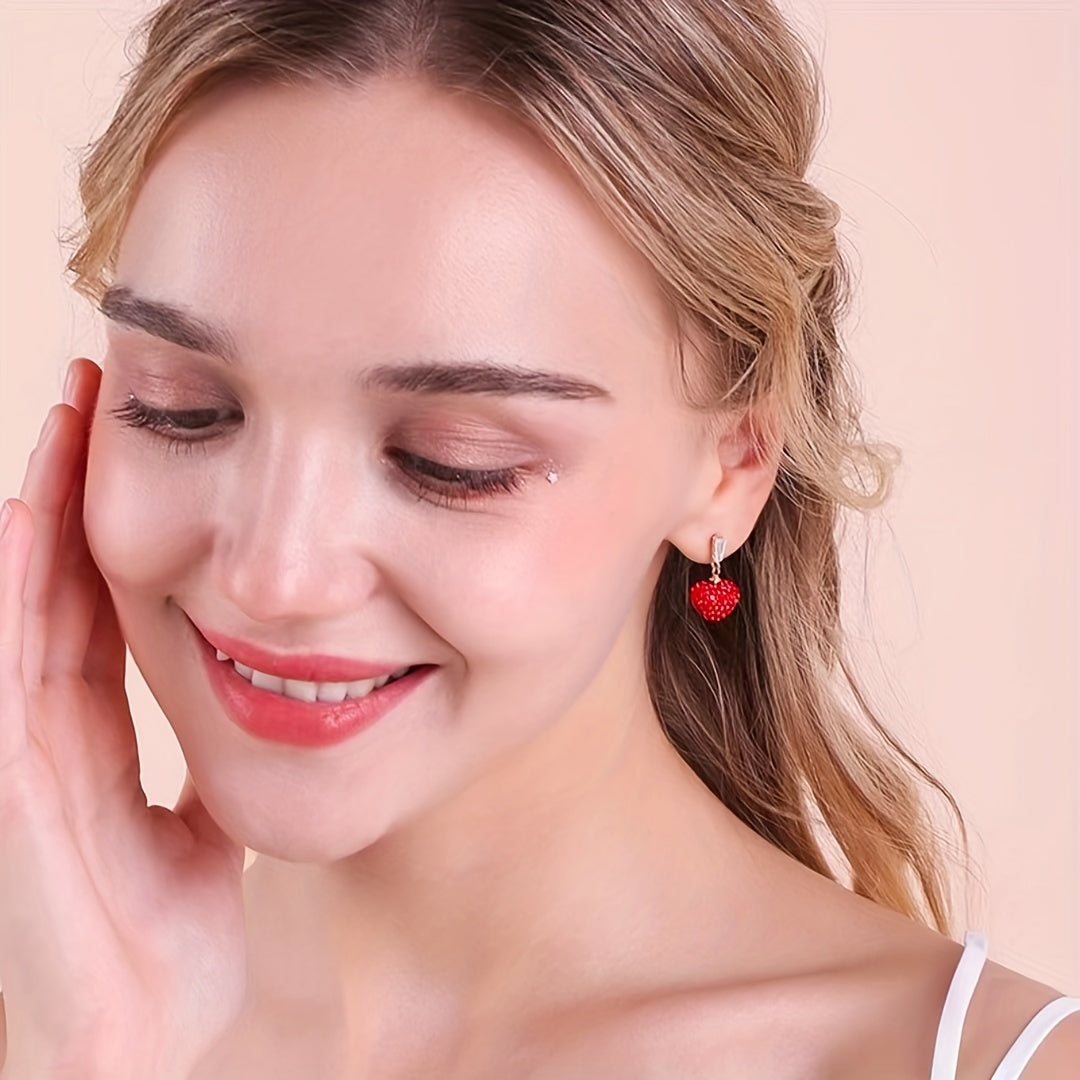 Red Love Earrings Big Red Heart-shaped Imitation Diamond Pendant Light Luxury High-end Earrings Christmas High-end Earrings Gift Jewelry For Women