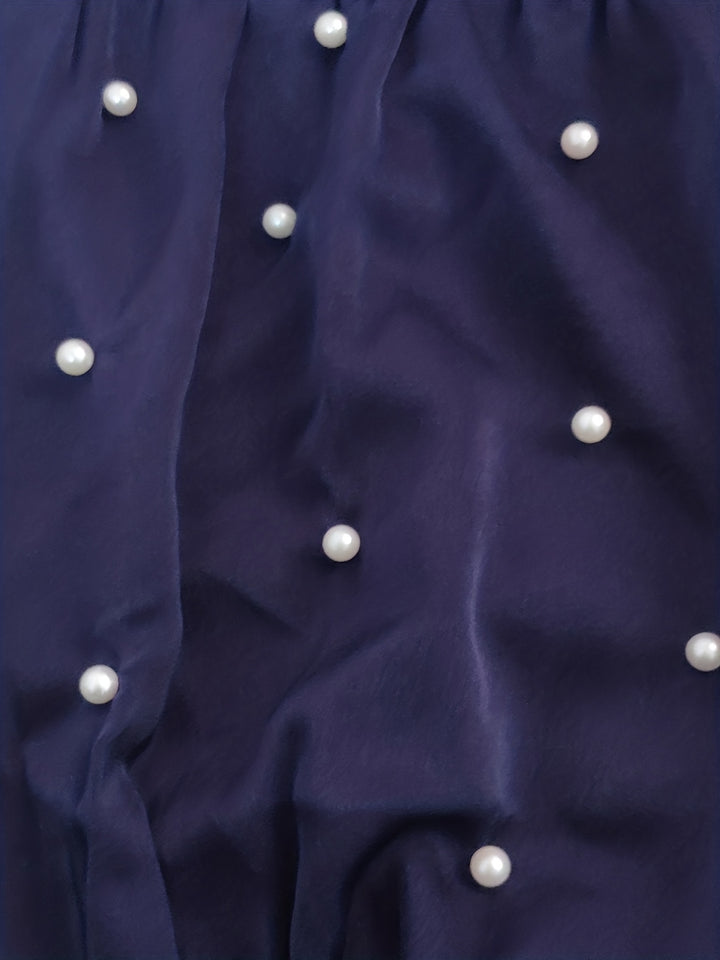 Plus Size Elegant Dress, Women's Plus Plain Faux Pearl Decor Knot Front Loose Fit Maxi Party Dress