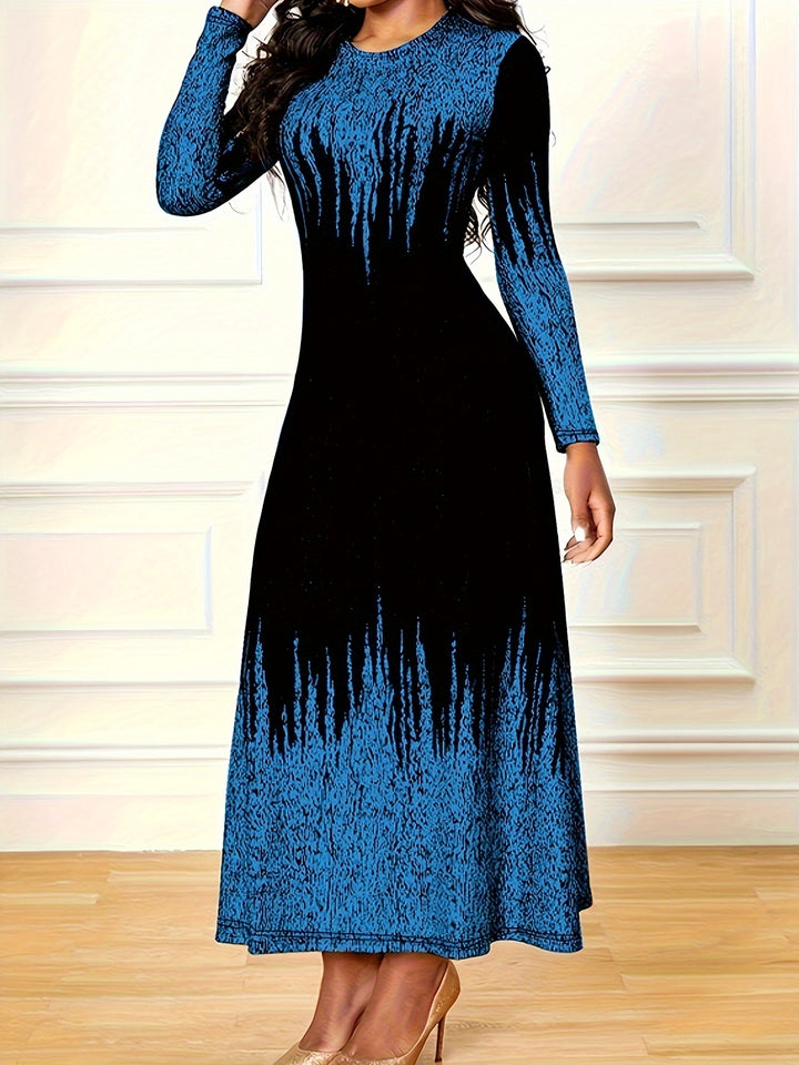 Stylish Plus Size Maxi Dress for Women - Colorblock Ombre Print and Long Sleeves