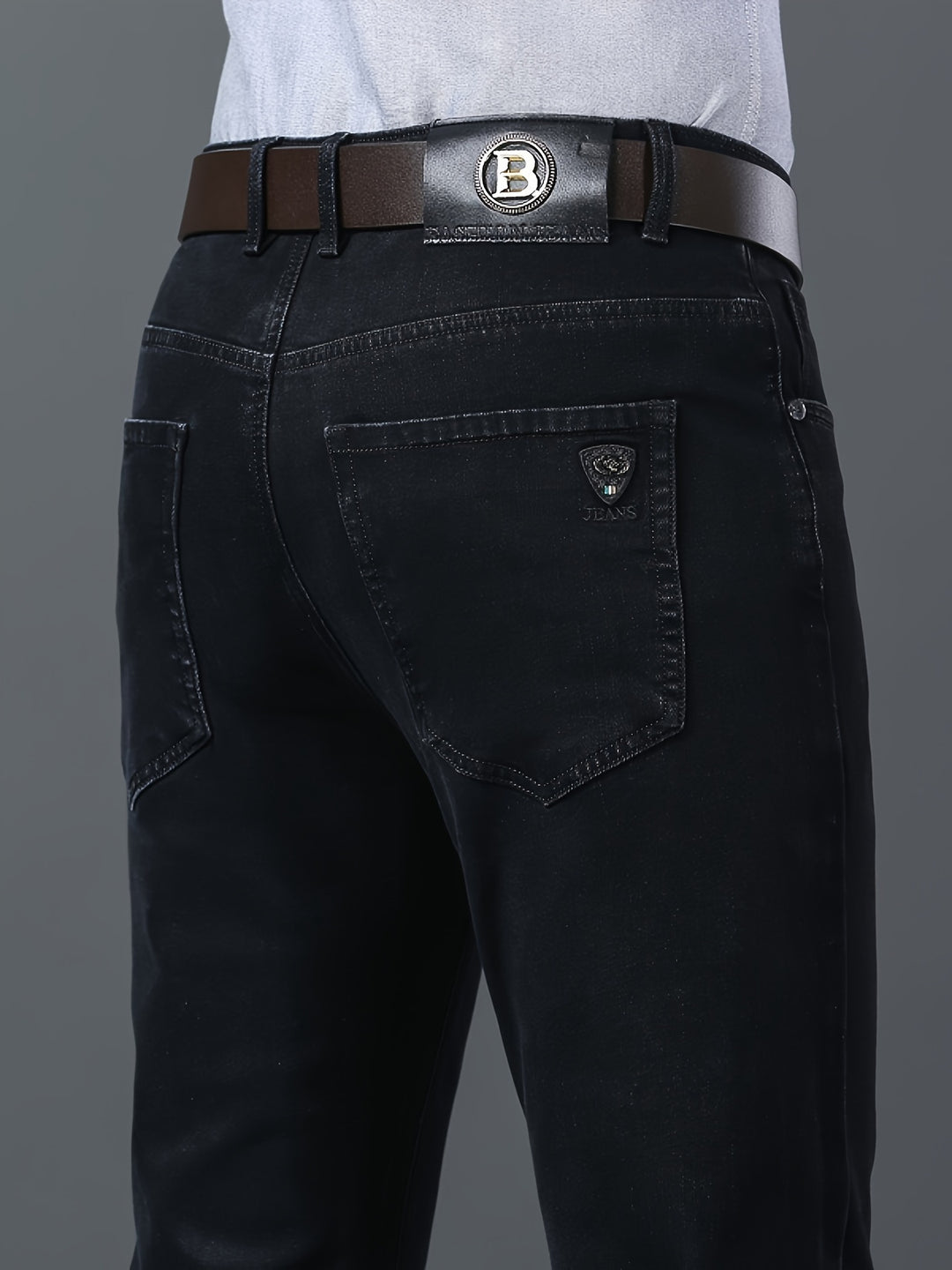 Men's Semi-formal Jeans, Classic Design Stretch All Match Jeans For Business