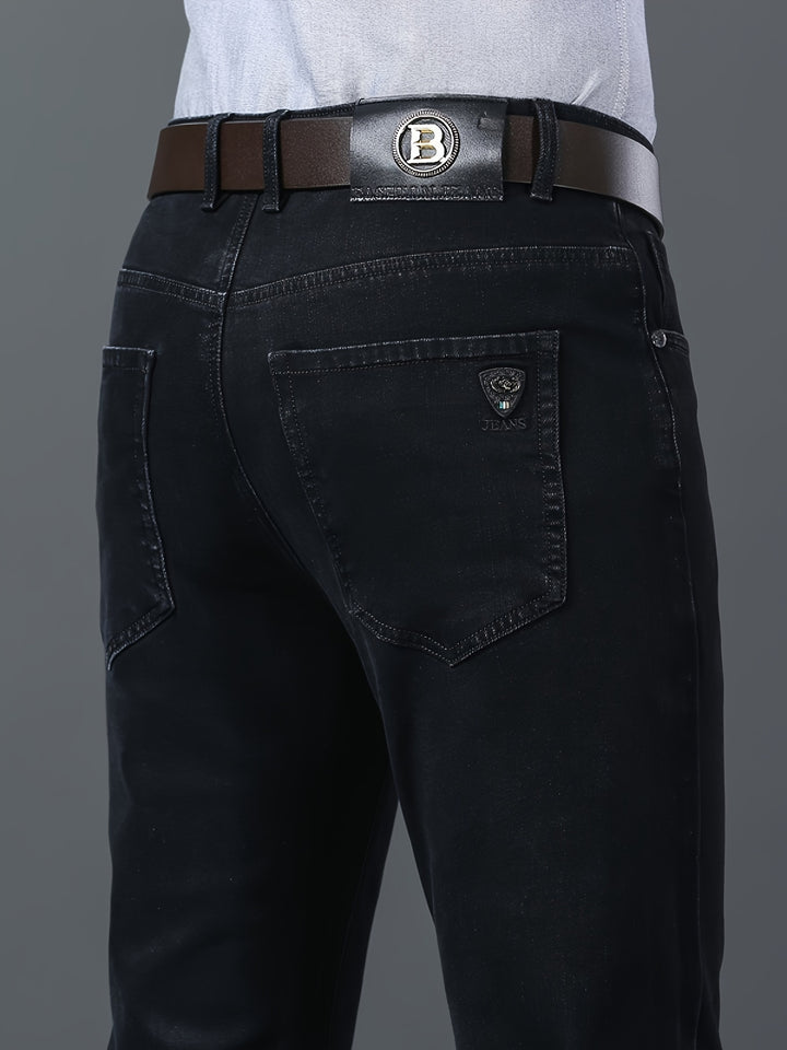 Men's Semi-formal Jeans, Classic Design Stretch All Match Jeans For Business