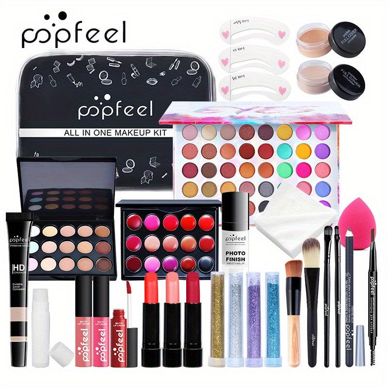 Makeup Kit Set, Cosmetic Set, Eyeshadow Palette, Lip Gloss Set, Liquid Lipstick, Makeup Sponge, Foundation, Concealer, Eyebrow Pencil, Blush And Makeup Tool Set