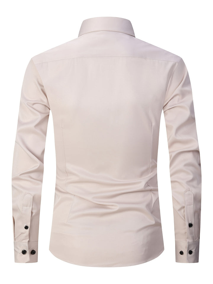 ESEA Men's Europe And The United States Dress Shirt Conventional Version Of Pure-color Non-pocket Wrinkle-free Business Casual Slim Long-sleeved Shirt Elastic Europe And The United States Plus-size Button-up Commuter Dress Shirt Jacket