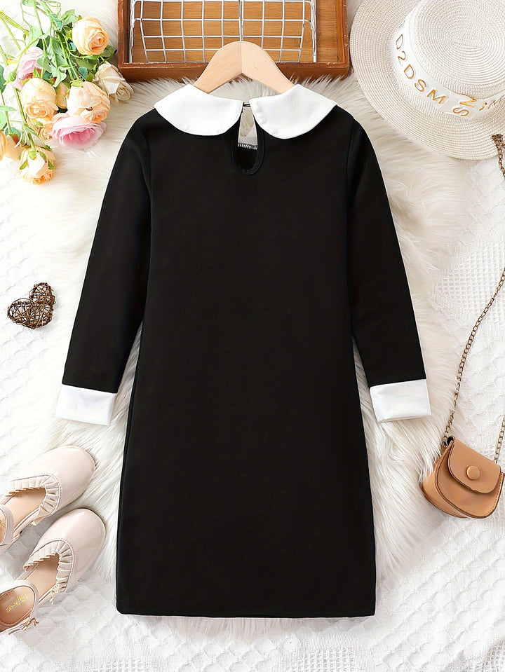 Splicing Long Sleeve Collar Dress Girls Spring Fall Christmas Gift