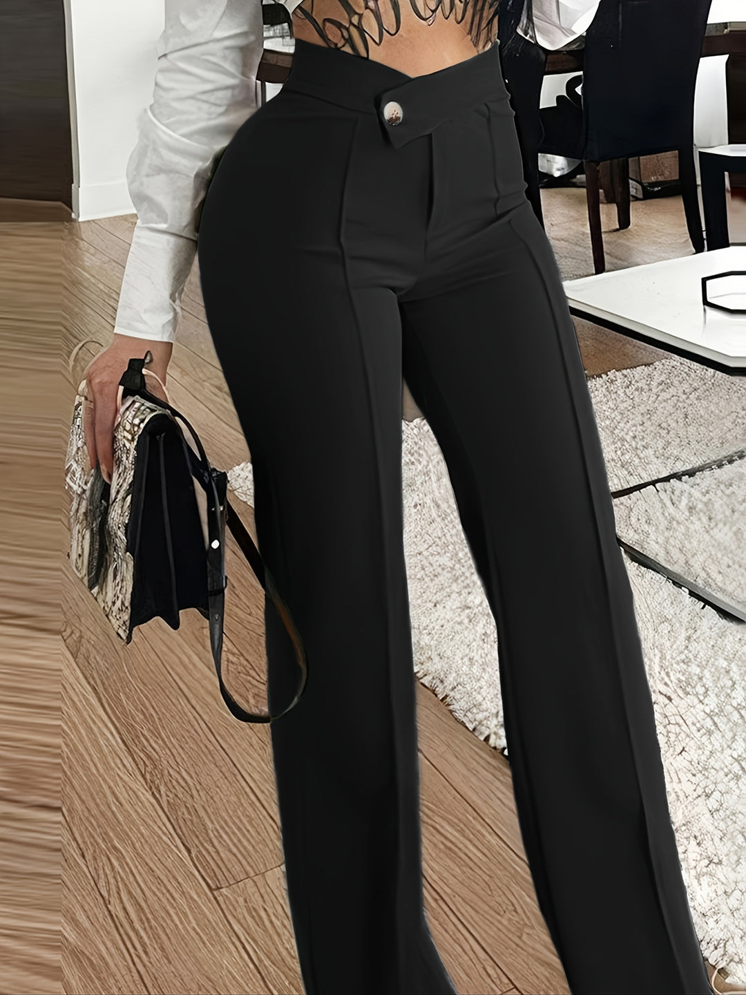 Solid Button Front Pintuck Pants, Casual High Waist Pants, Women's Clothing