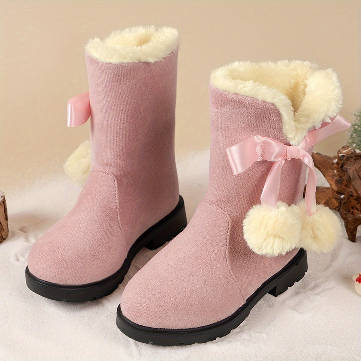 Girl's Trendy Snow Boots, Warm Fleece Cozy Non-slip Ankle Boots Plush Comfy Outdoor Hiking Shoes Lined Trekking Shoes, Winter