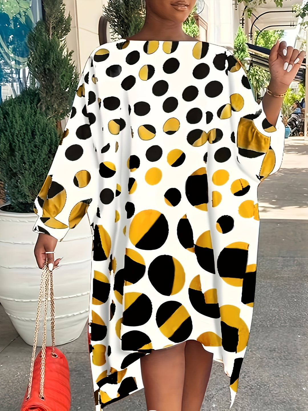 Stylish Polka Dot Dress for Women, Perfect for Casual Wear, Asymmetrical Long Sleeve Design
