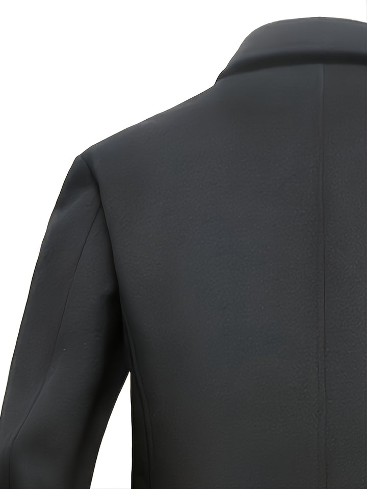 Men's Mid Length Lapel Solid Color Wool Coat, Winter Warm Soft Outdoor Windbreaker Jacket